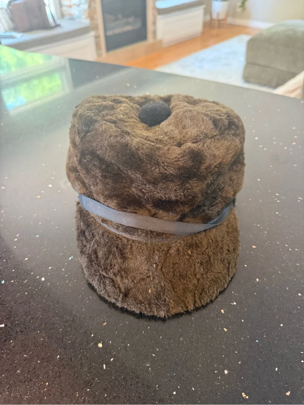 Plush Dark Brown Faux Fur Accent Hat - Home Accents Decor